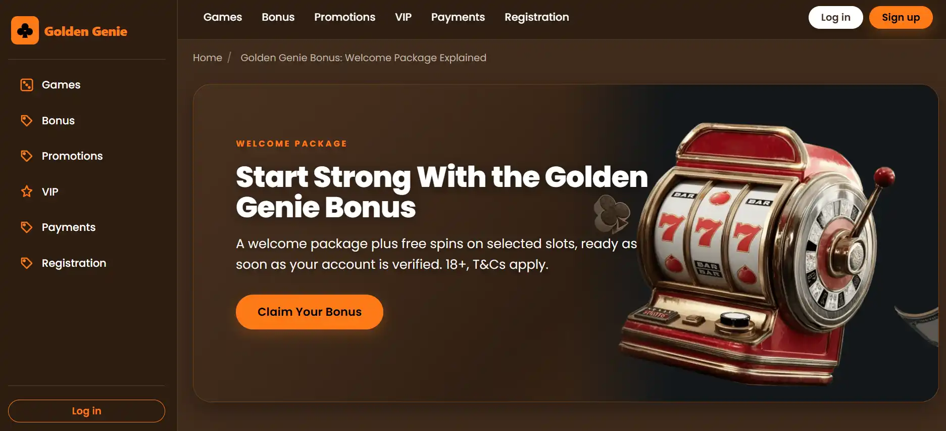 Golden Genie games lobby with provider and category navigation